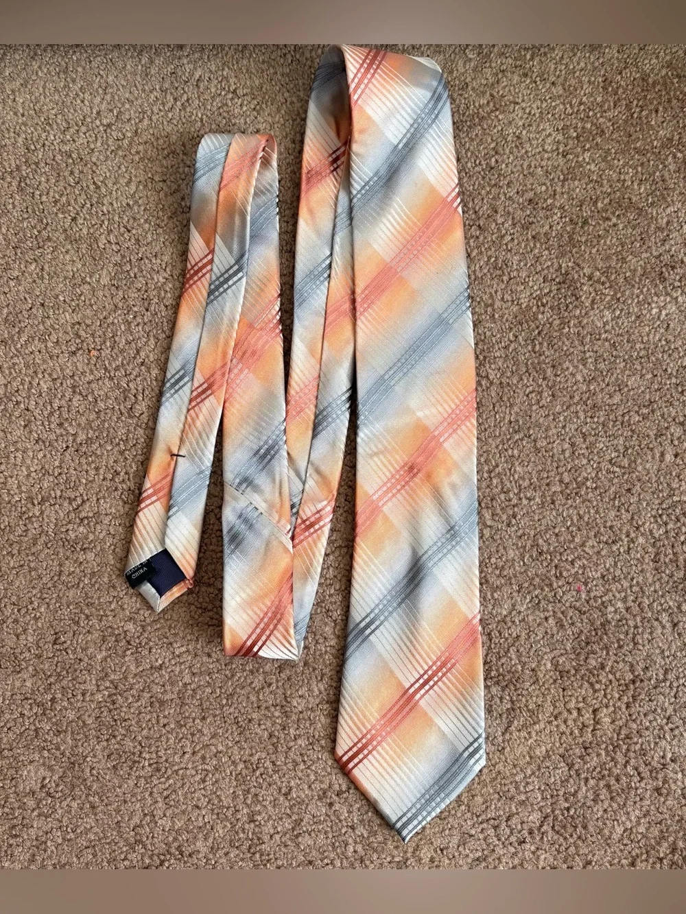 Joseph Abboud Men's Multicolor Plaid  Woven Silk Designer Tie Orange Blue